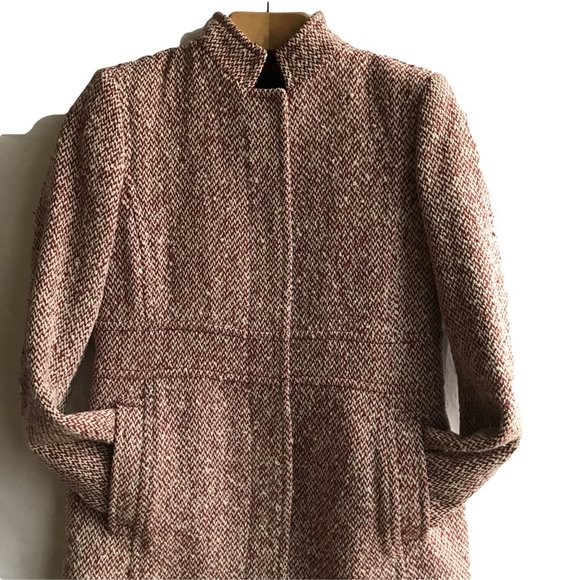 J.Crew Vintage Pink White Tweed Long Pea Coat Wool - Picture 4 of 15